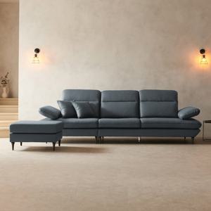 라자가구 비바 클로이 3.5인 천연면피 통가죽 소파 + 스툴 LSI05