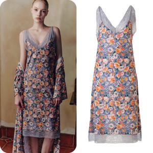 [비너스]오르화 시그니처프린트 하이퀄리티 부드러운감촉 풀슬립 가운 잠옷 OFS5235