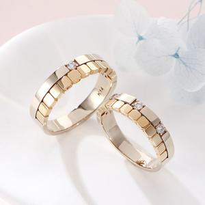 [비앤비골드] 14K 이중 스퀘어 큐빅 콤비 커플링 반지 세트 RCS41371