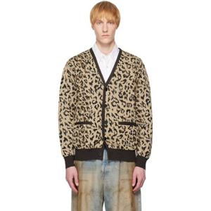 25 FW 와코마리아 남성 베이지 레오파드 자카드 니트 가디건 252948M200000