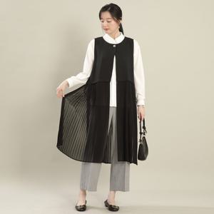 애비뉴투지 엄마옷 쉬폰 플리츠 원버튼 라운드 봄 가을 정장 롱 조끼 V04514