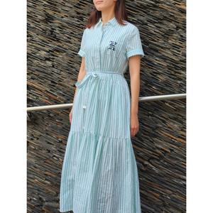 헤지스 여성 25SS 코튼 시어서커 자수 포인트 티어드 반소매원피스 민트 HSDR5B402T2