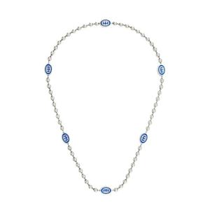 여성 구찌 인터로킹 G 불 체인 네클리스 실버 블루 에나멜 753448-J8410-8136