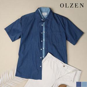 [올젠] 뉴인디고 데님 반팔 셔츠 (ZOD2WC1358)