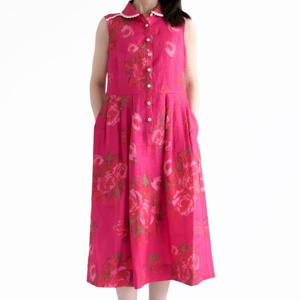 [비꼴리끄]린넨 프린트 둥근카라 민소매 원피스 B252WO1030