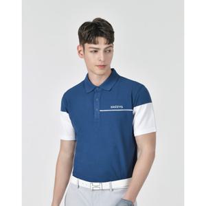 헤지스 골프 25SS 블루 남성 컬러블럭 여름 카라 니트 HUSW5B314B3