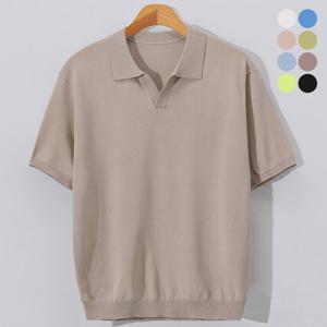 [후앙스] 여름 비스코스 오픈 카라 니트 반팔 티셔츠 GOCT2074