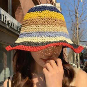 여자 휴양지 바캉스룩 모자 레인보우짜임 버킷햇 선캡