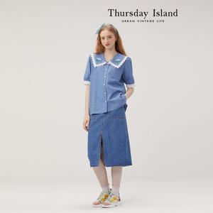 [Thursday Island] 자수 카라 데님 블라우스(T234MBL633W)