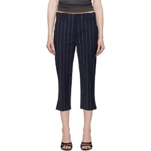 25 FW 알렉산더왕 여성 네이비 베이스볼 핀스트라이프 카프리 슬랙스 251187F087009