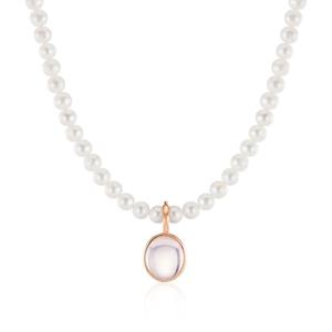 [비앤비골드] 14K 볼드 글로우 로즈쿼츠 진주 목걸이 IGN41074