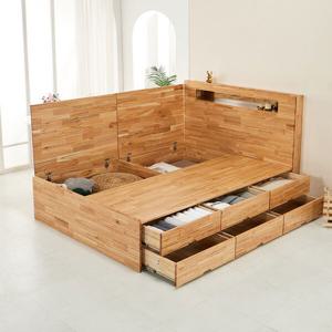 착불 캘리 참죽원목 2단수납형 LED조명 침대프레임Q