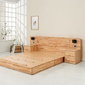 착불 캘리 참죽원목 민판헤드 평상형 LED조명 호텔식 침대프레임세트SS