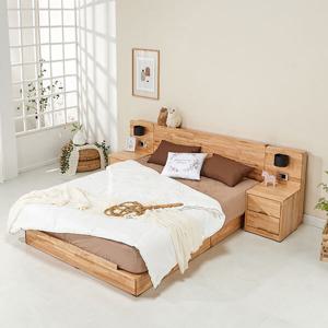 착불 캘리 참죽원목 민판헤드 평상형 LED조명 호텔식 침대프레임세트S