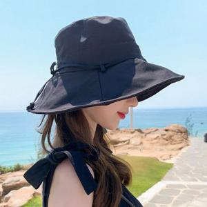 무지 리본 벙거지모자 둘레 끈 조절 여성 버킷햇 모자