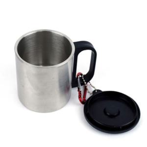 이중스텐컵 등산 캠핑용 스텐컵 손잡이 가방고리 위생 뚜껑컵 1P