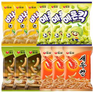 농심 새우깡 3봉+메론킥3봉+바나나킥3봉+먹태깡3봉