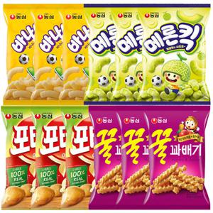 농심 메론킥3봉+바나나킥3봉+포테토칩3봉+꿀꽈배기3봉