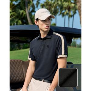헤지스 골프 25SS 블랙 남성 어깨배색 반팔 카라 티셔츠 HUTS5B317BK