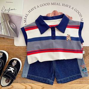 [조이멀티]카라블루ST 남아동 자수 데님반바지 상하세트 205754