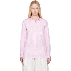 25 FW 꼼데가르송 여성 핑크   화이트 스트라이프 깅엄 체크 트리밍 셔츠 252270F109000