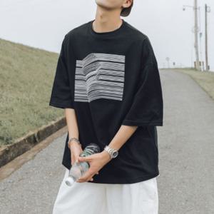 [모로엠] 남자 오버핏 5부 린넨맨투맨 반팔티 ON-TSH-QWCA1936