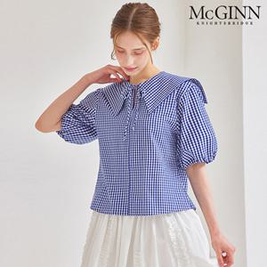 깅엄 체크 세일러 카라 블라우스_MI5M1BL5100