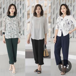 엄마옷 마담4060 풍기인견 1 + 1 + 1  3종 허리밴딩 플리츠팬츠-ZHPN305001-