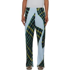 25 FW Homme Plisse Issey Miyake 남성 블루   그린 윈드스웹트 플래드 슬랙스 251729M191016
