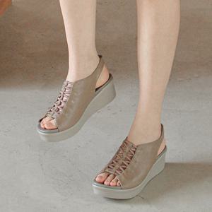 [지쎄공식몰] 천연가죽 여성수제화 보아 통굽 웨지 샌들 GIS-46230