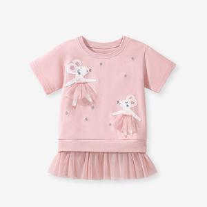 [엠케이] 리틀마우스 여아동 레이스 반팔 롱티셔츠 205745