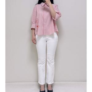 [꼼빠니아]봄여름 루즈핏7부 프린팅 스트라이프셔츠AFU4WRC120RE