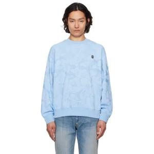 BAPE 스웨트셔츠 블루 솔리드 카모 자카드 원 포인트 크루넥 스웨트셔츠 251546M204002