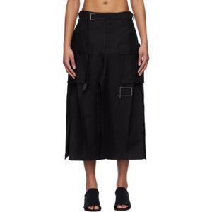 사카이 스커트 블랙 WTAPS 코튼 백 새틴 미디 스커트 251445F092010