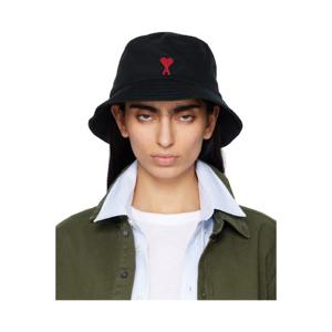 AMI Paris 버킷햇 블랙 코튼 아미 드 꾀흐 자수 버킷햇 251482F015009