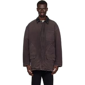 Golden Goose 청자켓 퍼플 가죽 칼라 디스트레스 재킷 251264M177000