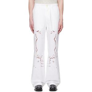 25 FW 마린세르 남성 화이트 리사이클 하우스홀드 리넨 와이드 핏 슬랙스 251020M191004