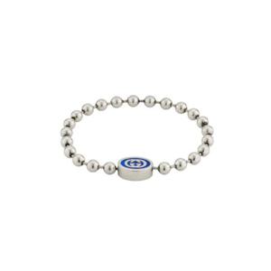 구찌 인터로킹 G 불 체인 브레이슬릿 실버 블루 에나멜 753437-J8410-8136