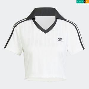 아디다스 현대백화점 [Women] 아디컬러 풋볼 자카드 브이넥 크롭 폴로 셔츠 JD2608 인기반팔티