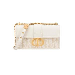 디올 30 몽테뉴 이스트 웨스트 백 체인 스무스 카프스킨   메탈릭 쓰레드 디올 오블리크 데님 라떼 골드 M9334UDEW-M941