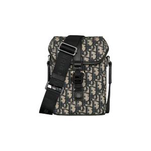 디올 미니 디올 히트 더 로드 버티컬 메신저 백 플랩 디올 오블리크 자카드 그레인드 카프스킨 베이지 블랙 2HTCA544YKY-H27E