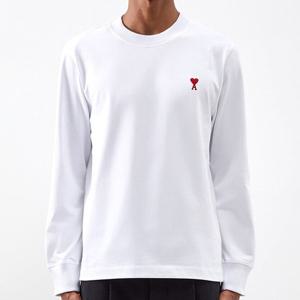 25 FW 아미 드 꾀흐 하트 레드 로고 오가닉 코튼 긴팔 티셔츠 화이트 UTS200 701 100