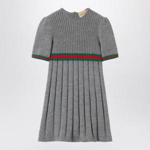 GUCCI 웹 리본 디테일이 있는 그레이 울 드레스 787050XKD51XHGUC-1127