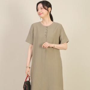 애비뉴투지 엄마옷 린넨 혼방 단추 오픈 여름 반팔 롱 트임 원피스 K05551