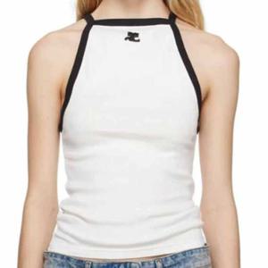 25 FW 꾸레쥬 체스트 엠브로이드 로고 패치 코튼 저지 스트랩 탱크 탑 123JTO145JS0070