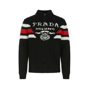 프라다 자카드 로고 스트라이프 캐시 집업 가디건 462049