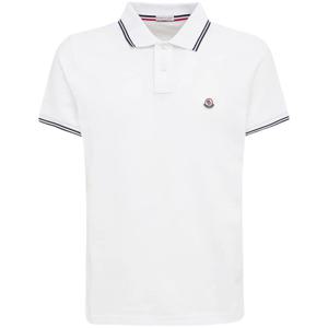 25 FW 몽클레어 로고 패치 투톤 스트라이프 카라 폴로 티셔츠 화이트 8A00010 84556 001