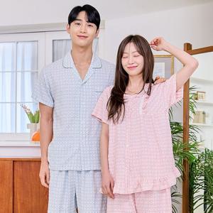 [바풀 주니어]바풀 CA5S14116 커플잠옷 파자마 남성 여성 여름 반팔 잠옷 세트