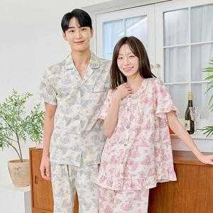 [바풀 주니어]바풀 CA5S13816 커플잠옷 순면 파자마 남성 여성 여름 반팔 잠옷 세트