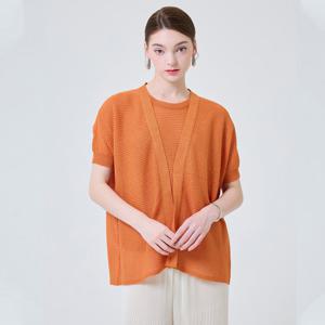 [요이츠]린넨 시스루 플리츠 루즈핏 숄 반팔 가디건_YI06WQKCD11